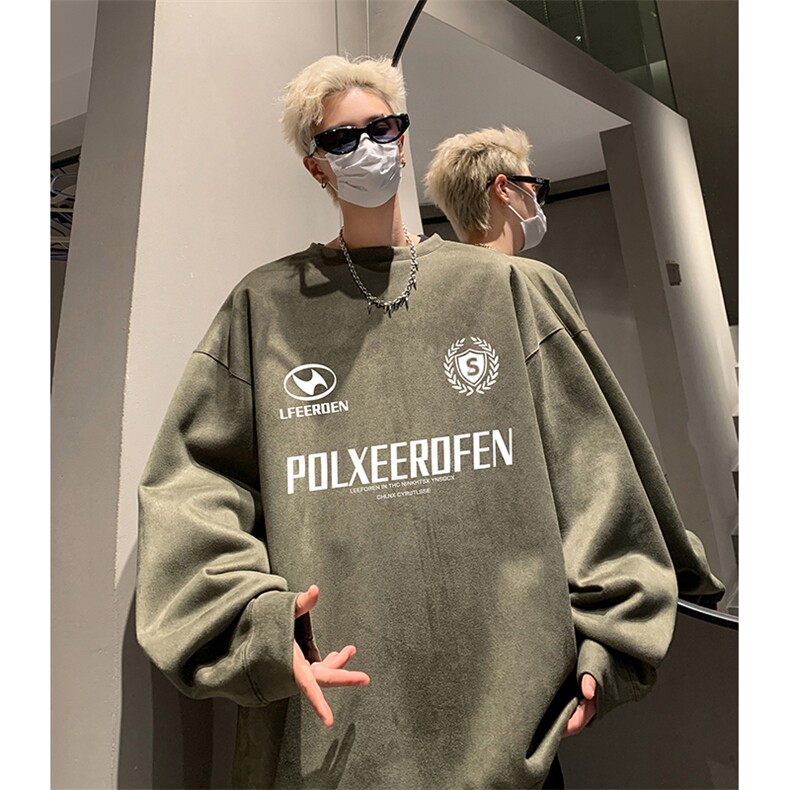 抖音得物供货提供视频秋冬重磅美式麂皮绒圆领卫衣JY572,男装卫衣,电商A486
