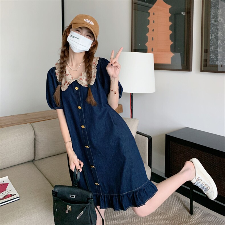 俏皮减龄娃娃领牛仔连衣裙女2025新款夏日绝美穿搭小个子a字裙子,女装套装/套裙,2C279