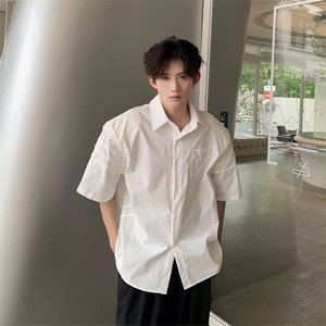 CS02-P55  多层结构垫肩短袖衬衫设计感高级感男装图片