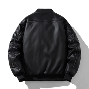 现货 黑色PU皮棒球服外套秋冬棉服带帽可拆卸图片