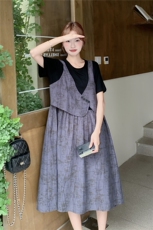 夏季新品复古风拼接假两件连衣裙2C236M206P135K188，女装连衣裙，2C236