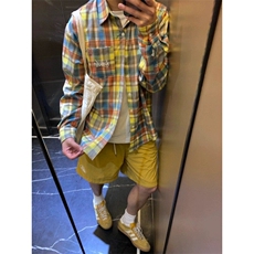 DC188-P48美式街头风拼色格纹衬衫男秋款衬衣外套-网图现货，男装衬衫，星座603-2