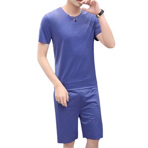 夏季短袖套装t恤圆领无痕短裤男两件套纯色休闲运动深蓝TZ375图片