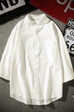 C1020/P28夏季立领五分中袖潮男士短袖衬衫七分袖大码衬衣男控38图片