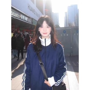 1506/QJ610/P47美式三条杠立领外套男大码宽松男生运动夹克图片