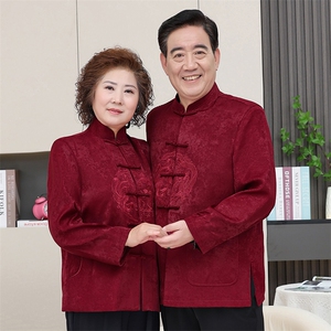 情侣装羊毛呢中老年加绒唐装外套男士风复古新中式双面呢唐装图片