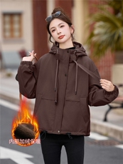 现货！现货！加绒保暖派克服外套女2025冬季新款宽松休闲连帽棉服，女装棉衣/棉服，以桐