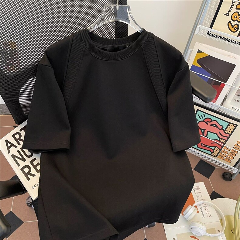 夏季短袖t恤男宽松半袖青少年圆领体恤港风纯色打底衣服2507P35,男装T恤,星座410-2