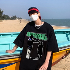 B239-1263-P28人像创意字母印花夏季重磅落肩袖短袖t恤美式，男装T恤，星座514-2(原B239)