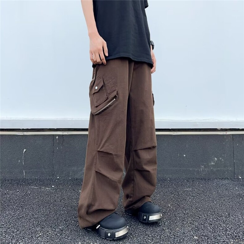 2024春季新款直筒休闲工装长裤男阔腿运动伞兵裤子男-K02-P60咖啡,男装休闲裤,星座307-3(原516-1)