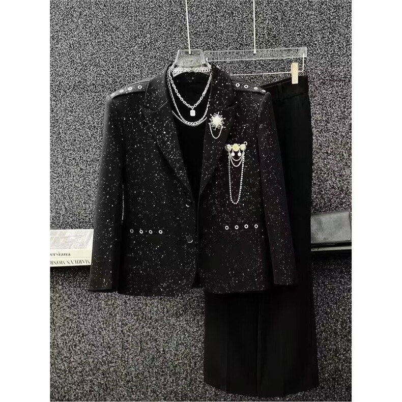满天星设计感西装外套男女痞帅百搭韩版炸街闪闪烫金小西服上衣,男装西服套装,星座601-1