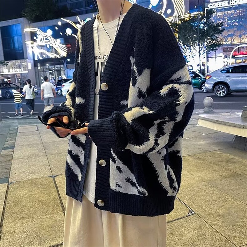 美式复古鹿毛绒开衫针织衫男女宽松慵懒风男百搭ins毛衣MA23-P52图片