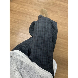 复古黑灰色格子裤子宽松bf慵懒风休闲裤男夏季阔腿裤 K885图片