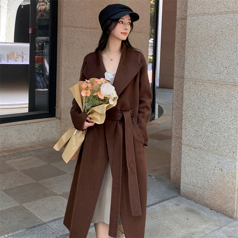 时尚百搭30%羊绒70%羊毛大衣女气质显瘦长款外套，女装羊绒大衣，乾庄羊绒