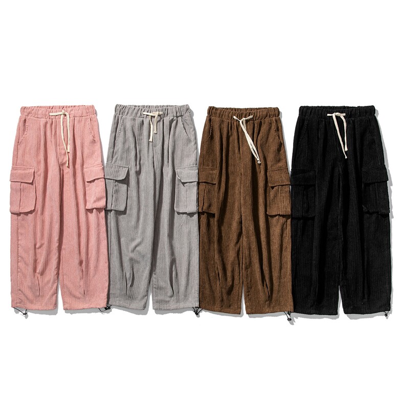 美式复古多口袋宽松工装裤男女街头抽绳阔腿裤子潮D507/P55，男装休闲裤，星座206-1