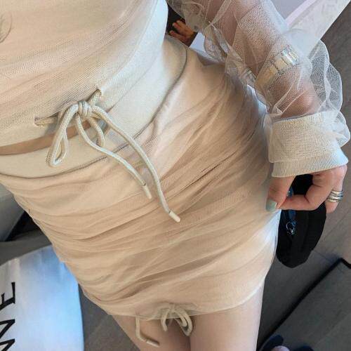 一字领网纱两件套，女装，XTZ style