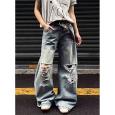 青少年2025夏季新款小众长裤美式复古破洞设计感牛仔裤男N1160，男装牛仔裤，星座1116A（原606A-3）