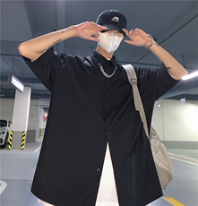 港风大码短袖纯色衬衫青年男生ins宽松情侣衫B299-X5275-P45限65，男装T恤，电商A061-1