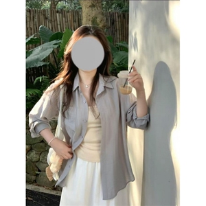 网图！宽松男女同款长袖衬衫纯色夏季透气-LK80104-特批35图片