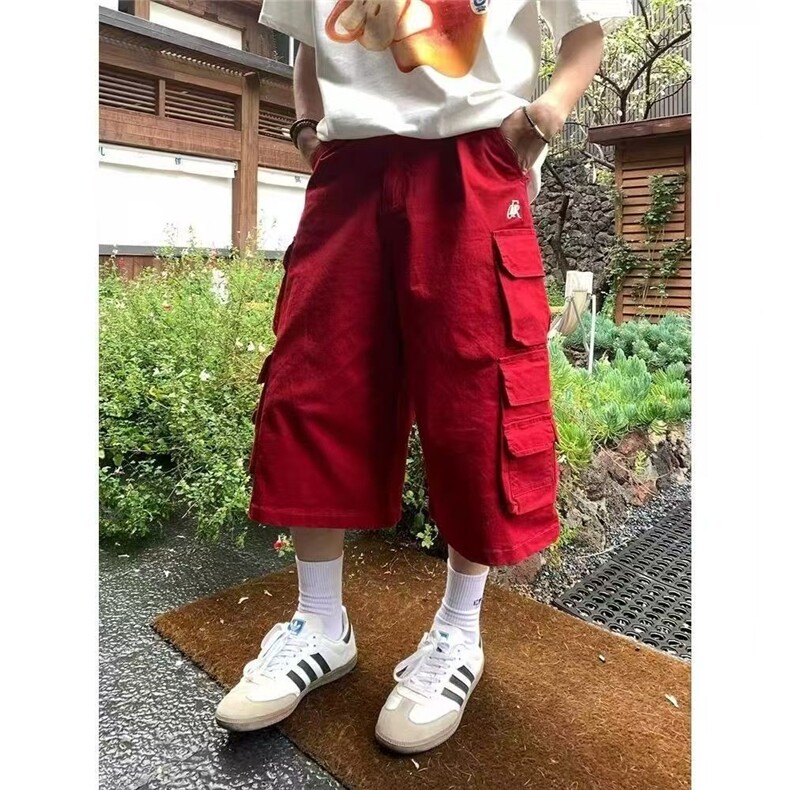 夏季潮流短裤多口袋七分裤子女美式宽松阔腿工装多巴胺气质七分裤,男装牛仔裤,星座1210-1