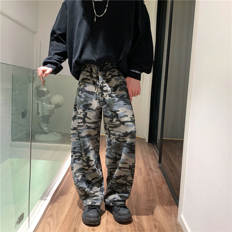 KZ116-尺码S-3XL-P45-X80-美式复古迷彩针织卫裤宽松弯刀休闲裤,男装休闲裤,星座1811B