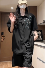 量大优供视频新风刺绣花冰丝短裤短袖套装衬衫男CP55-特p61，男装衬衫，电商B371
