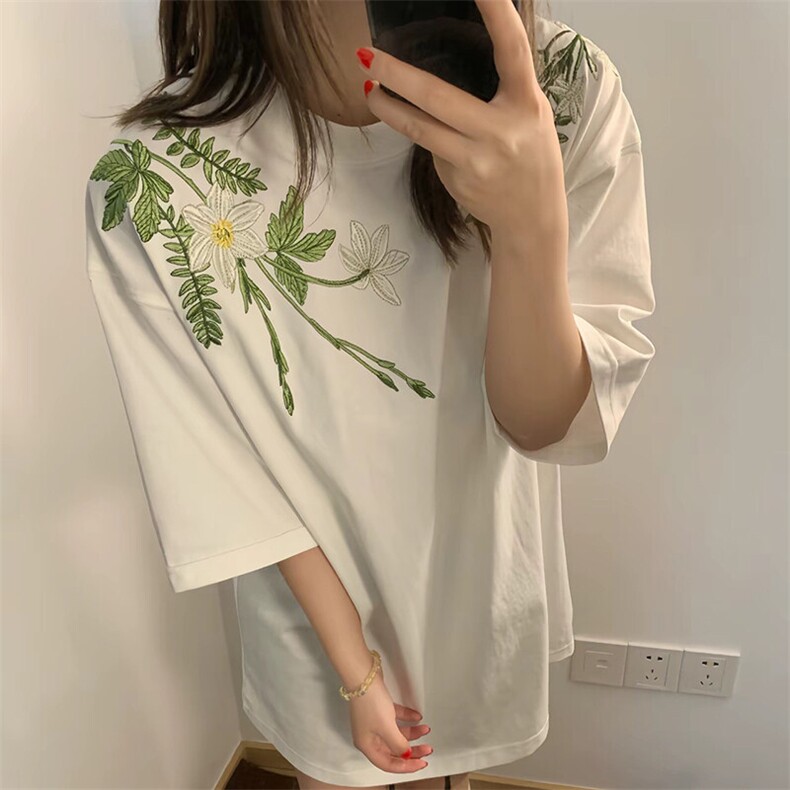 万针全刺绣工艺高品质260克纯棉双纱美式宽松百搭短袖T恤特P33,男装T恤,电商A486-1