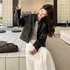 复古黑色短款皮衣外套女2025秋季高级感小个子休闲酷飒风机车夹克，女装皮衣，2C258