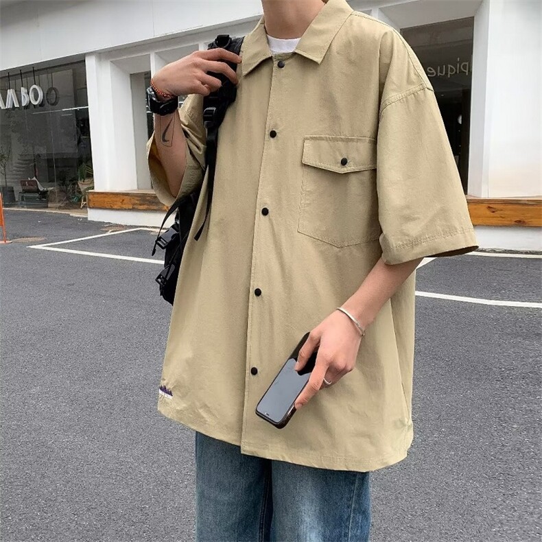 港风短袖衬衫男夏季潮牌痞帅气白色五分半袖上衣工装衬衣,男装衬衫,星座716-4