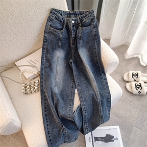 美式复古做旧牛仔裤男春秋高街潮牌直筒宽松阔腿老爹裤L80877-P40图片