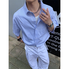 条纹短袖衬衫5X4002-TP3558夏季日系薄外套宽松休闲衬衣男，男装衬衫，电商A102