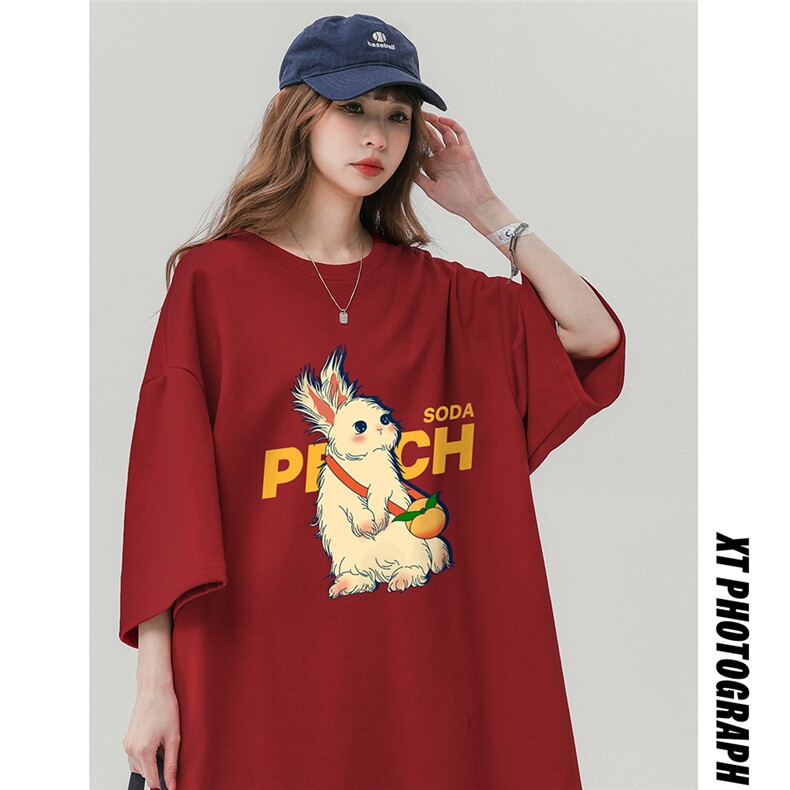 中性 23夏季新款时尚潮流小兔印花款纯棉短袖T恤T6071 P25控38图片