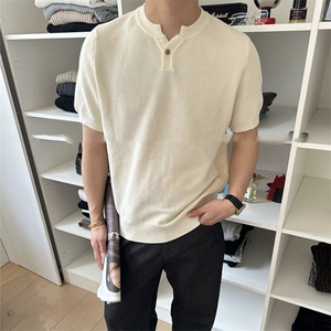 抖音男士V领短袖针织衫肌理感波罗纹T恤薄M5629-P55图片