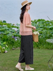 现货2026年夏季新款中式时尚两件套装女小衬衫马甲T恤提花阔腿裤，女装套装/套裙，璐依舞