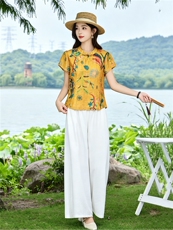 现货！夏季套装2026新款松弛感新中式盘扣上衣服女两件套端庄大气，女装套装/套裙，衣之秀