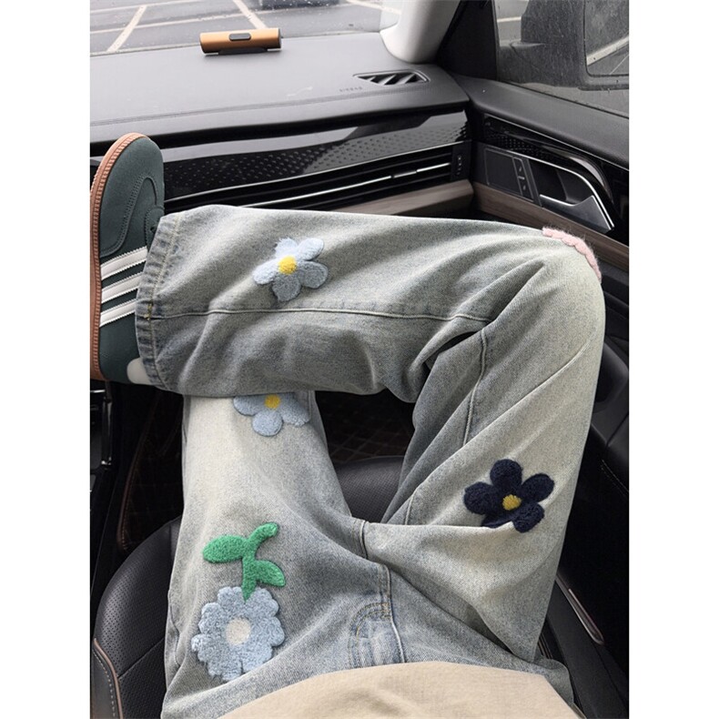 B221美式ins高街暗黑毛巾绣宽松直筒牛仔裤LK25497-特P45控89,男装牛仔裤,电商B221