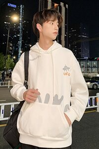 港风可爱字母印花连帽卫衣男秋冬季加绒套头衫A090-WY50 p65 限88图片