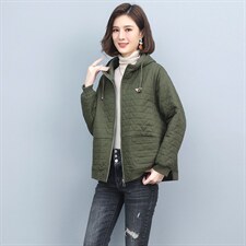 连帽休闲外套女2025年春秋新款时尚宽松开衫百搭中年妈妈短款上衣，女装棉衣/棉服，独衣靓