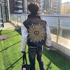 【现货】DM402-P68美式复古潮牌光明之眼刺绣棒球服男情侣夹克，男装夹克，星座603-2