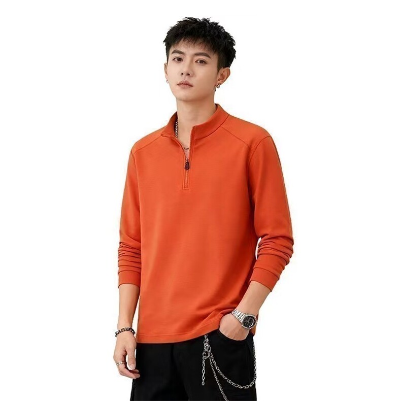 休闲纯色曼巴棉纯色立领半拉链长袖长袖T恤260克313B-S5602-P38，男装T恤，星座313B