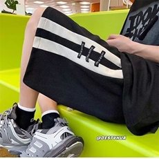 2025夏季新款短裤男篮球运动条纹拼色直筒宽松大码美式五分裤子，男装牛仔裤，星座1210-1