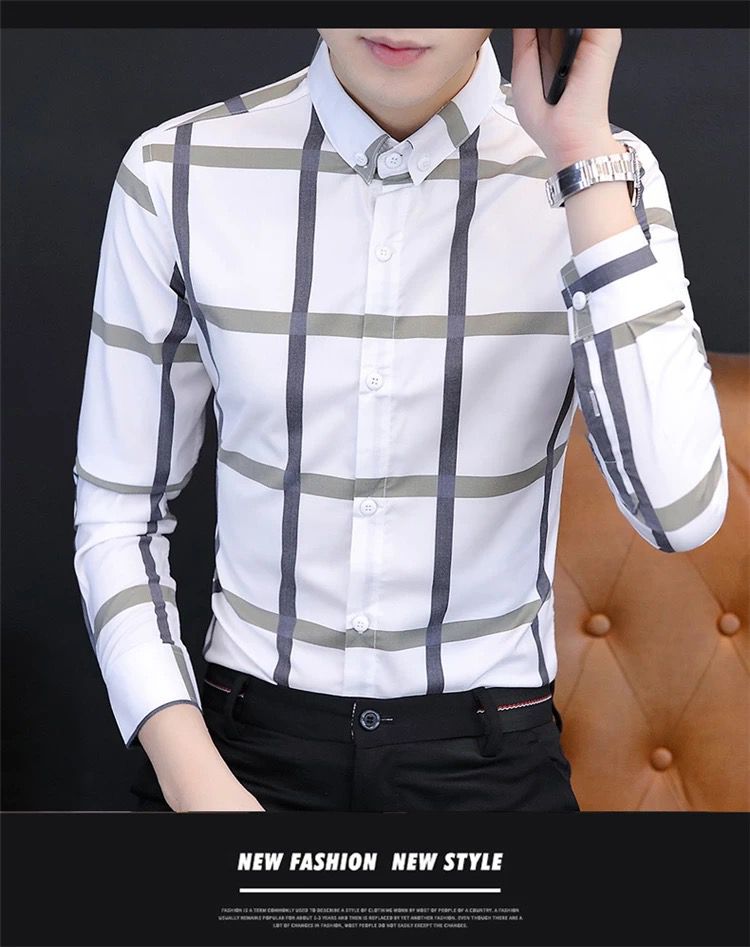 高档弹力修身版格子衬衫男长袖衬衣C100---特价25,男装衬衫,星座102C-1(原星座100)
