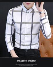 高档弹力修身版格子衬衫男长袖衬衣C100---特价25，男装衬衫，星座102C-1(原星座100)