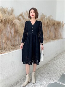 秋冬新款收腰甜美气质高雅淑女连衣裙图片