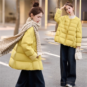 90%白鸭绒羽绒服女2025年冬季新款韩版宽松圆领加厚保暖面包服图片