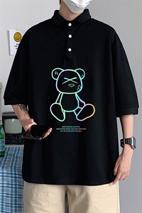 PL57139-P35 翻领短袖polo衫男大码胖子半袖t恤男有领保罗衫 模特图片