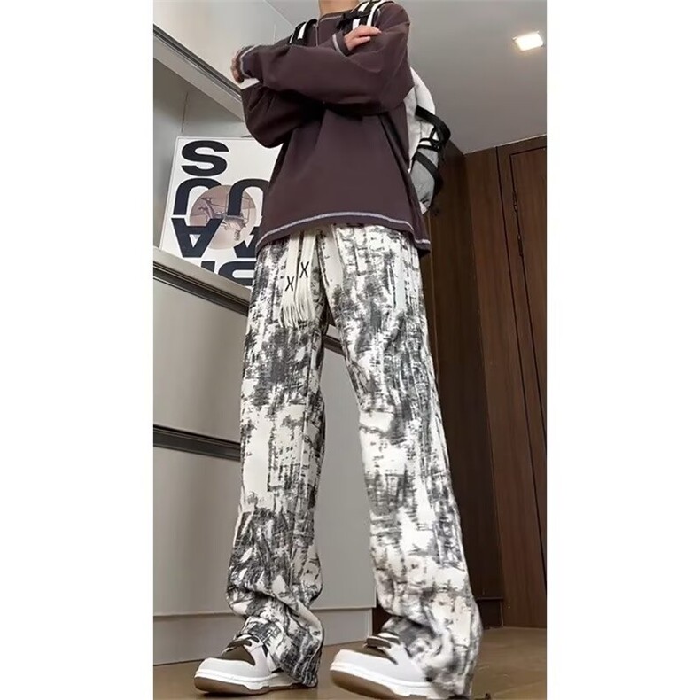 2025春秋新款美式扎染裤子男宽松垂感大码卫裤青少年痞帅阔腿长裤,男装休闲裤,星座218-1（原230）