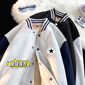 冬季新款加绒加厚棒球服大码宽松羊羔绒卫衣XZ102A-4-331-P65图片