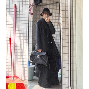 拼接设计皮料宽松呢料大衣 上衣潮流外套 D-D328-JK35-P148图片