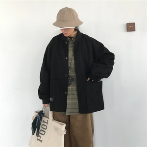 日系风秋季宽松外套工装男女同款圆领复古麂皮绒夹克JKC215图片